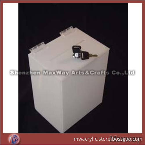 White Big Cubical Acrylic/Plexiglass Donation Box/Case with Lock